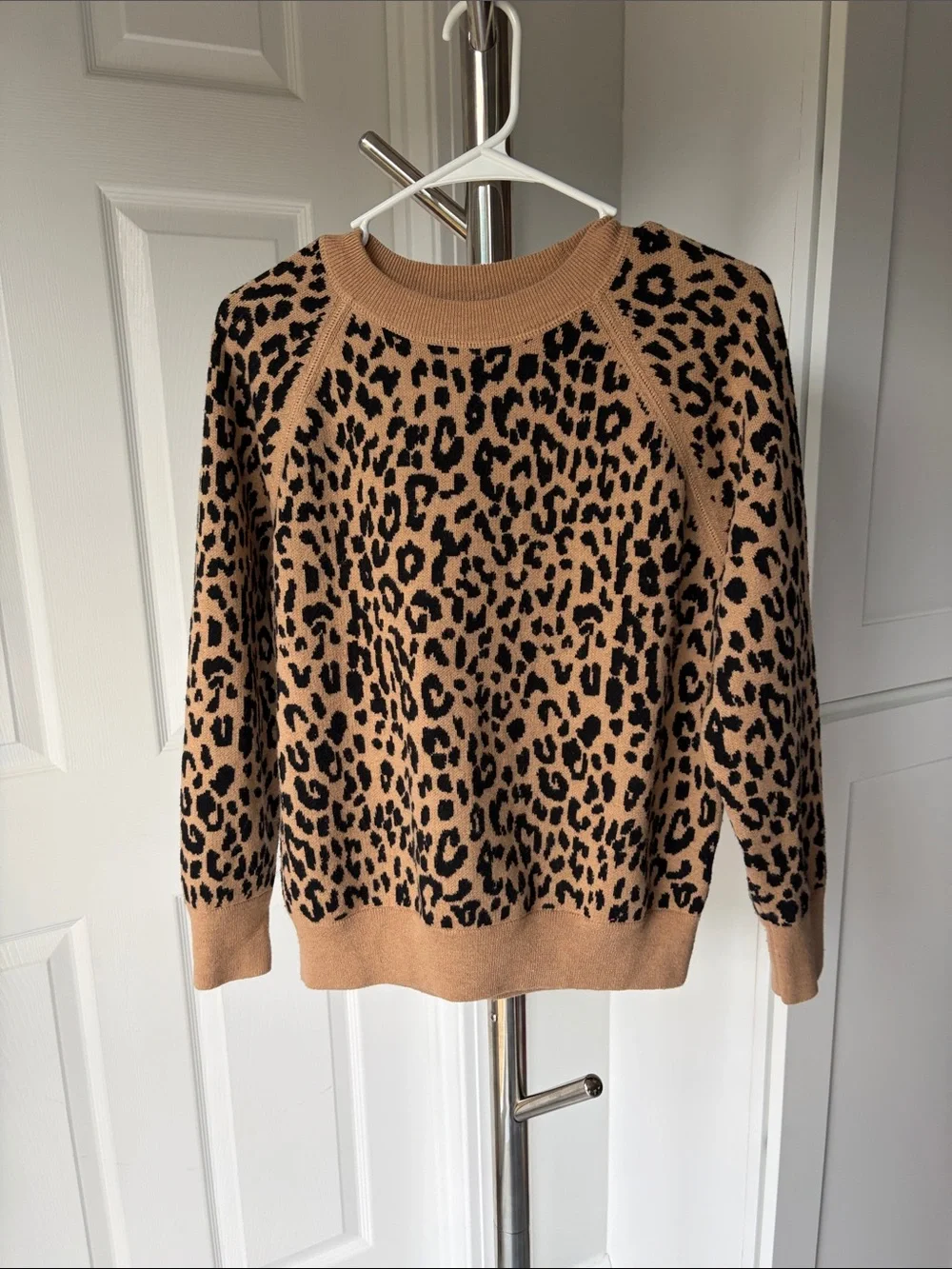 J. Crew Leopard Print Crewneck Sweater - Camel and Black, Size M.
